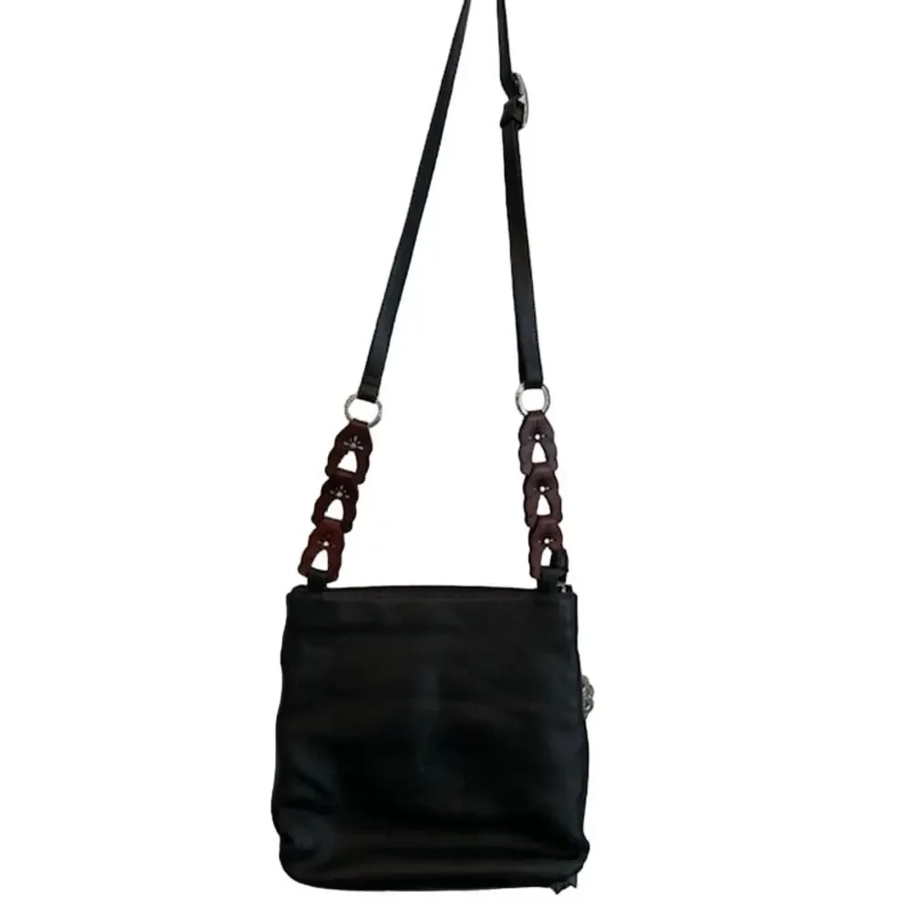 Brighton women's koda black & brown soft leather crossbody. - Picture 2 of 16